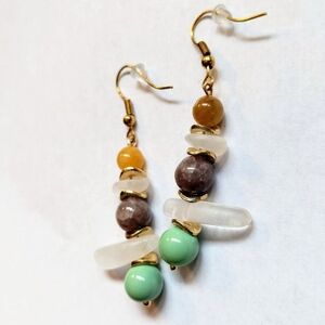 Mint Jade, Crystal Quartz, Orange Quartz, and Amethyst Stone Earrings
